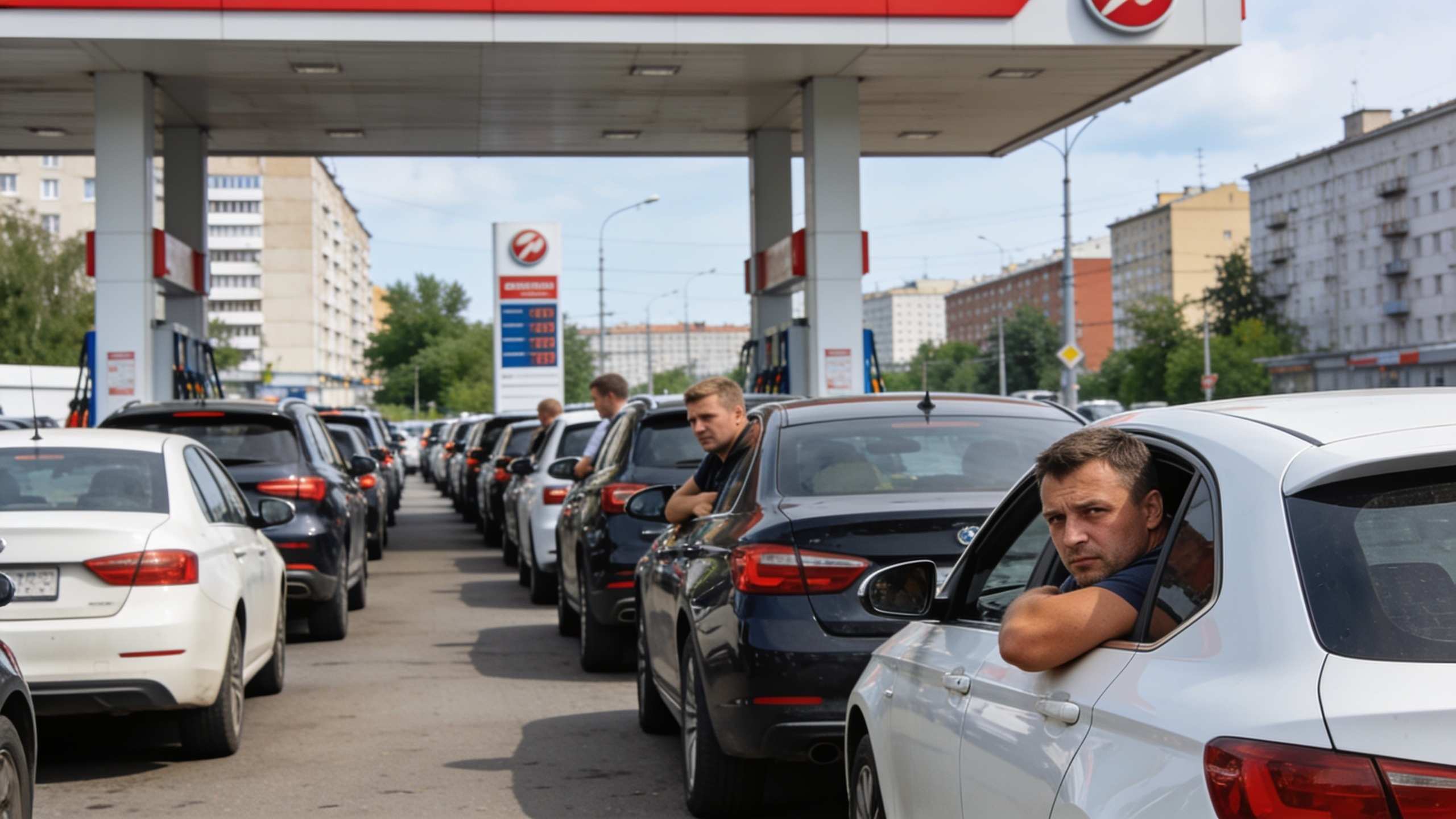 Полтора часа в очереди за бензином: что происходит на заправках Москвы — 110km.ru