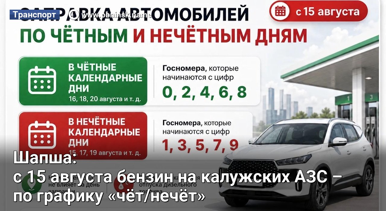 Шапша: с 15 августа бензин на калужских АЗС — Obninsk.Name
