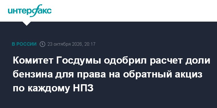 Комитет Госдумы одобрил расчет доли бензина для права на обратный акциз по каждому НПЗ — Интерфакс