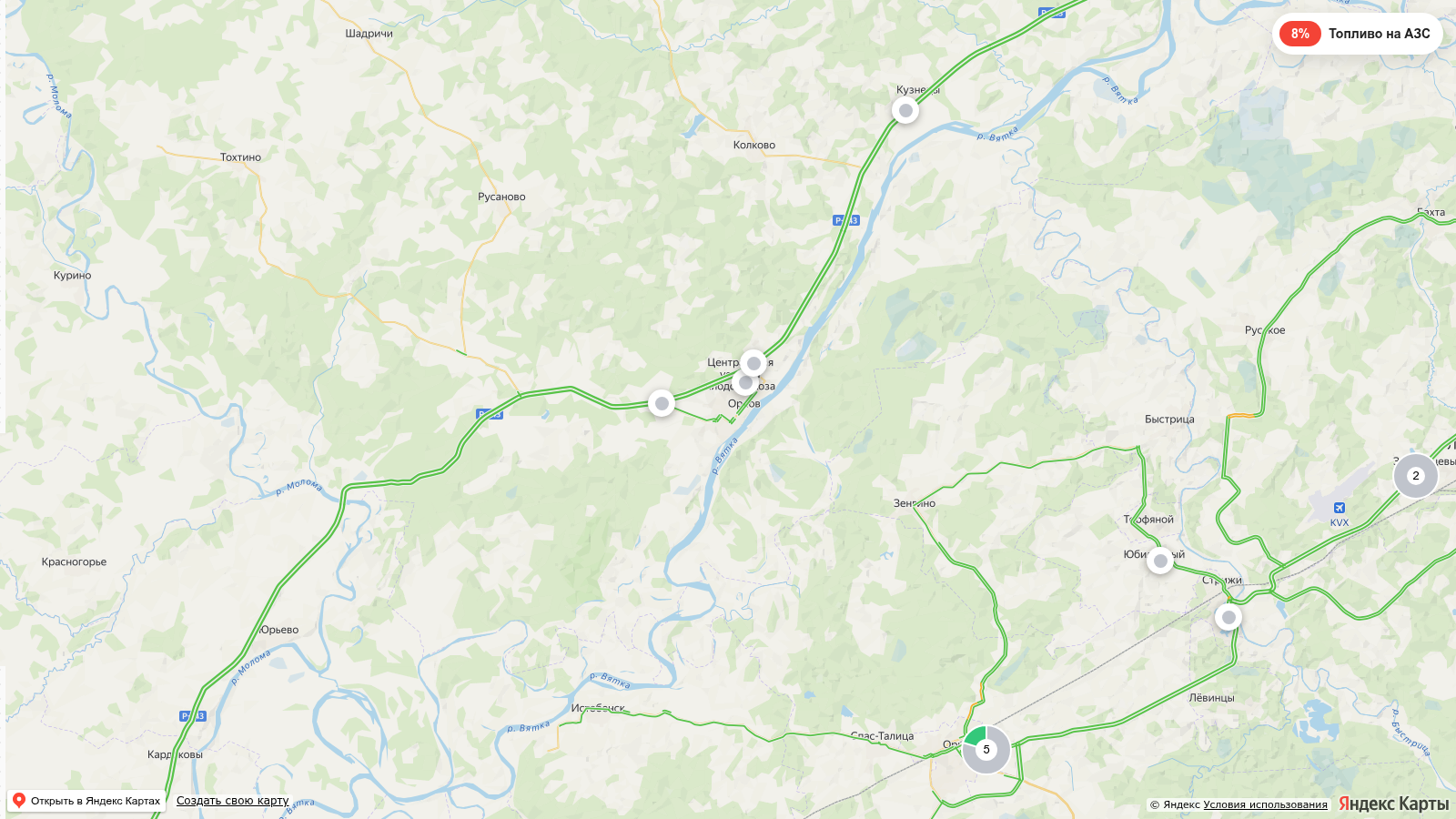 Карта заправок Орлове с наличием топлива